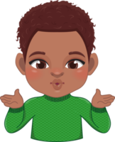 Merry Christmas cartoon design with Excite African American boy wear a green sweater cartoon png