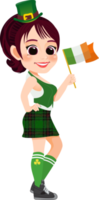 Happy Saint Patrick's Day with Pretty leprechaun girl with Irish flag Cartoon Character Girl png