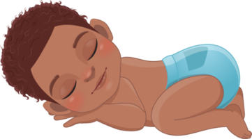bebé americano africano chico dormido dibujos animados personaje png