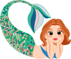 Cartoon character with cute mermaid princess with colorful hair and tail png