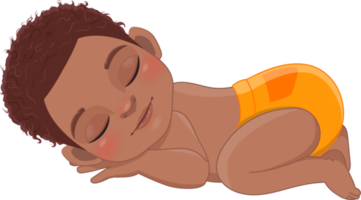 dibujos animados personaje dormido negro bebé chico vistiendo naranja alborotado pañal dibujos animados png