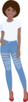 africano americano menina dentro branco Camisetas e azul jeans png