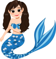 Cartoon character with cute mermaid princess with colorful hair and tail png