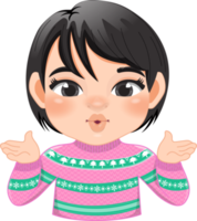 Merry Christmas cartoon design with Excite girl wear a pink pastel sweater cartoon png