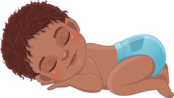 bebé americano africano chico dormido dibujos animados personaje png