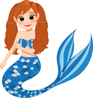 tecknad serie karaktär med söt sjöjungfru prinsessa med färgrik hår och svans png