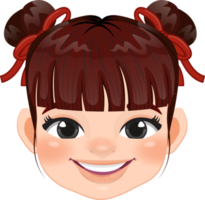 Chinese girl with double hair buns and red ribbow cartoon character png