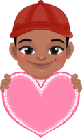 carino poco americano africano ragazzo Tenere rosa cuore contento bambini festeggiare San Valentino S giorno cartone animato personaggio design png