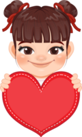 Cute little Girl Holding Red Heart Happy Kids Celebrating Valentine s Day Cartoon Character Design png