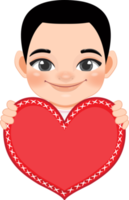schattig weinig jongen Holding rood hart gelukkig kinderen vieren Valentijn s dag tekenfilm karakter ontwerp png