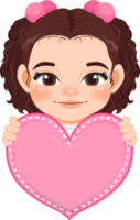 Cute little Girl Holding Pink Heart Happy Kids Celebrating Valentine s Day Cartoon Character Design png