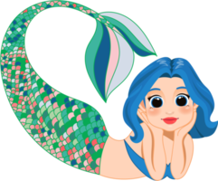 Cartoon character with cute mermaid princess with colorful hair and tail png