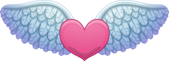 Flying heart with angel wings cartoon character design png