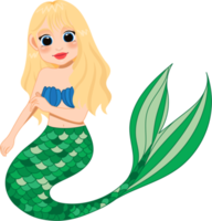 Cartoon character with cute mermaid princess with colorful hair and tail png