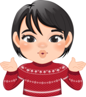 Merry Christmas cartoon design with Excite girl wear a red sweater cartoon png