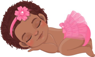 bebé africano americano niña dormido dibujos animados personaje png
