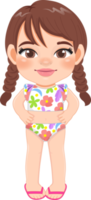 cartone animato contento poco treccia ragazza nel un' estate costume da bagno png