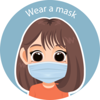 Wear a mask with girl cartoon character flat icon PNG
