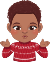 Merry Christmas cartoon design with Excite African American boy wear a red sweater cartoon png