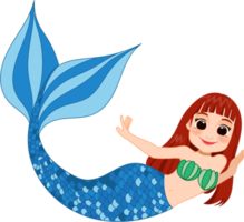 Cartoon character with cute mermaid princess with colorful hair and tail png