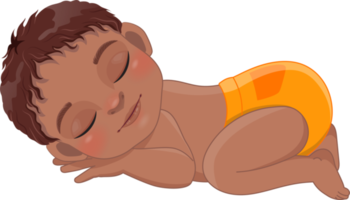 desenho animado personagem dormindo Preto bebê Garoto vestindo laranja bagunçado fralda desenho animado png