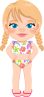 dibujos animados contento pequeño coleta niña en un verano traje de baño png