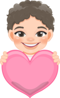 Cute little Boy Holding Pink Heart Happy Kids Celebrating Valentine s Day Cartoon Character Design png