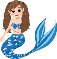 Cartoon character with cute mermaid princess with colorful hair and tail png