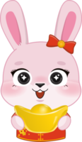 rosado Conejo niña participación China oro bar dinero o chino oro lingote dibujos animados png