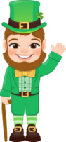 st. patrick s journée avec lutin dans une vert costume. mignonne lutin en portant en bois Personnel dessin animé personnage conception png