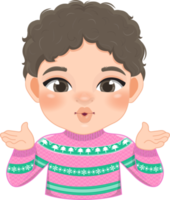 Merry Christmas cartoon design with Excite boy wear a pink pastel sweater cartoon png