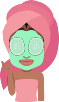 Relaxing American African Girl in towel with face mask, cucumber eye patch skincare flat icon design png