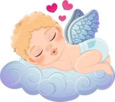contento enamorado s día con Cupido dormido en un nube dibujos animados personaje png