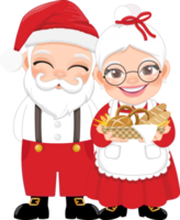Cute Santa in Casual Wear and Mrs.Claus holding Bakery Basket Cartoon Character PNG
