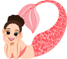 Cartoon character with cute mermaid princess with colorful hair and tail png