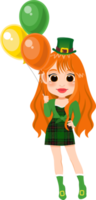 Happy Saint Patrick's Day with Pretty leprechaun girl with Irish Balloon Cartoon Character Girl png