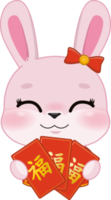 Pink Rabbit Girl Holding Chinese Red envelope flat icon design png