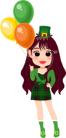 Happy Saint Patrick's Day with Pretty leprechaun girl with Irish Balloon Cartoon Character Girl png