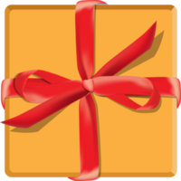 Orange gift box and red bow front side flat icon PNG