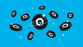 BENQI coins falling from the sky. QI cryptocurrency concept banner background. vector