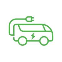 Green EV bus with plug icon symbol, E-bus outline with lightning bolt, Eco friendly vehicle concept. vector