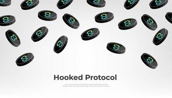 Hooked Protocol coin falling from the sky. HOOK cryptocurrency concept banner background. vector