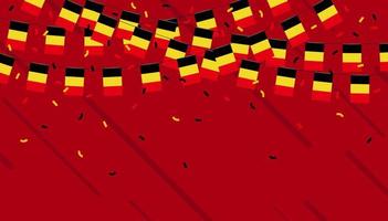 Belgium celebration bunting flags with confetti and ribbons on red background. vector illustration.