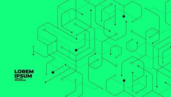 Abstract geometric lines and dots connection on green background vector illustration.