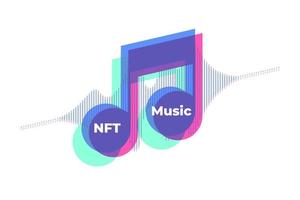 NFT Music, NFT or non fungible token for music with music notes and sound wave on white background. vector