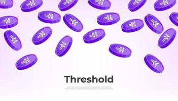 Threshold coin falling from the sky. T cryptocurrency concept banner background. vector