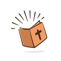 Simple Bible icon. Open book with rays of light shining from pages. Hand drawing style vector. vector