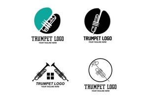 diseño de logotipo de trompeta, generar melodía, ilustración de boceto de vector de instrumento musical