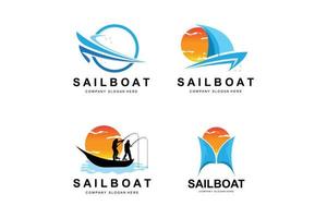 diseño de logotipo de velero, ilustración de barco de pesca, icono de vector de marca de empresa de barco de pesca, diseño de tienda de barco, tienda de pescado, transporte