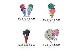 diseño de logotipo de helado, ilustración de alimentos fríos dulces frescos, vector favorito de los niños, marca de producto